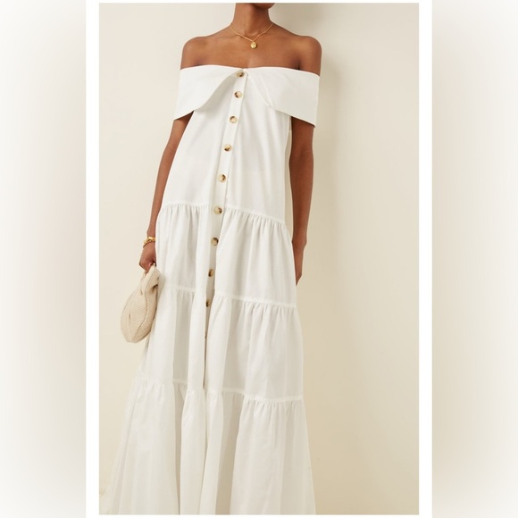 Andres Otalora Exclusive Totora Tiered Cotton Off-The-Shoulder Maxi Dress - Picture 2 of 7